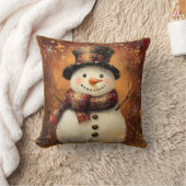 Vintage Snowman Throw Pillow – Classic Christmas クッション (ブランケット)