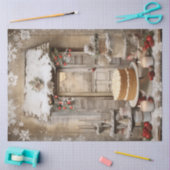 Vintage Snowy Christmas Cake Holiday Decoupage 薄葉紙 (クラフト)