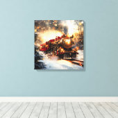 Vintage Snowy Night Christmas Train Express キャンバスプリント (インサイチュ (ウッドフロア))