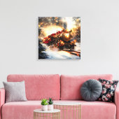 Vintage Snowy Night Christmas Train Express キャンバスプリント (インサイチュ (リビング))