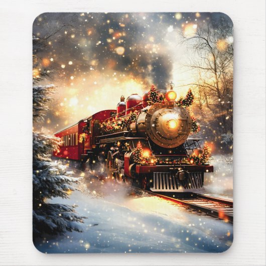 Vintage Snowy Night Christmas Train Express マウスパッド (正面)