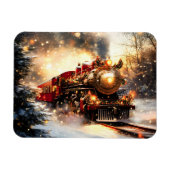 Vintage Snowy Night Christmas Train Express マグネット (横)