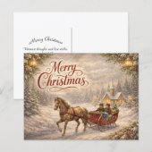 Vintage Snowy Sleigh Ride Merry Christmas シーズンポストカード (正面/裏面)