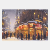 Vintage Snowy Street – Festive Holiday Gift Wrap ラッピングペーパーシート (正面)