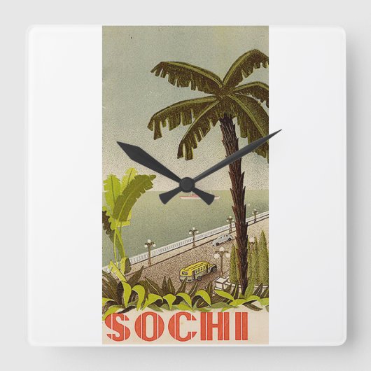 Vintage Sochi Marine Station Fine Art Travel スクエア壁時計 (正面)