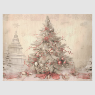 Vintage Soft Beige Christmas X-mas Tree Decoupage  薄葉紙