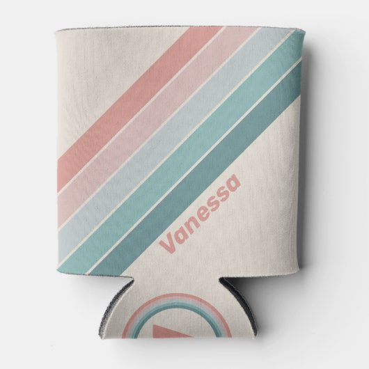 Vintage Soft Sea Shell Stripes with Name 缶クーラー (正面)