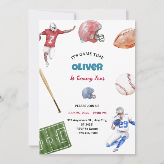 Vintage Softball Sport Birthday Party Invitation 招待状 (正面)