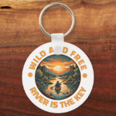 Vintage Solo Kayaking Adventure Wild and Free キーホルダー (正面)