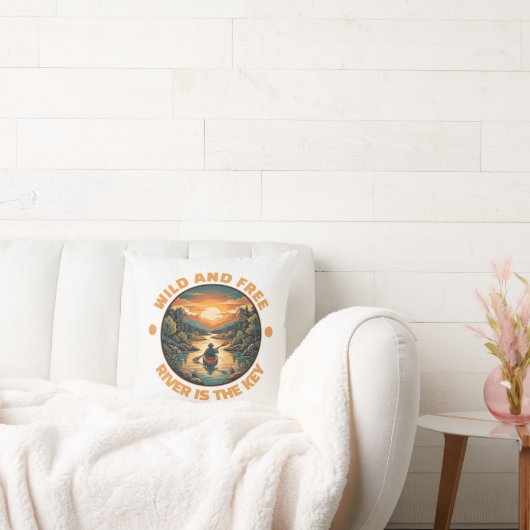 Vintage Solo Kayaking Adventure Wild and Free クッション (ソファ)