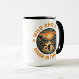 Vintage Solo Kayaking Adventure Wild and Free マグカップ