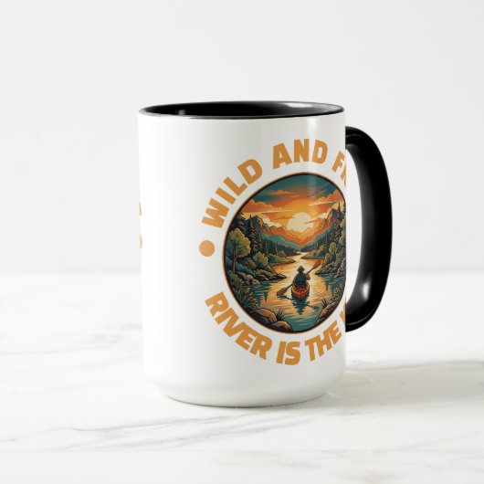 Vintage Solo Kayaking Adventure Wild and Free マグカップ (正面右)