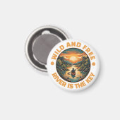 Vintage Solo Kayaking Adventure Wild and Free マグネット (正面/裏面)