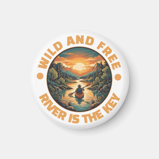 Vintage Solo Kayaking Adventure Wild and Free マグネット (正面)