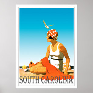 Vintage South Carolina Beach Scene ポスター