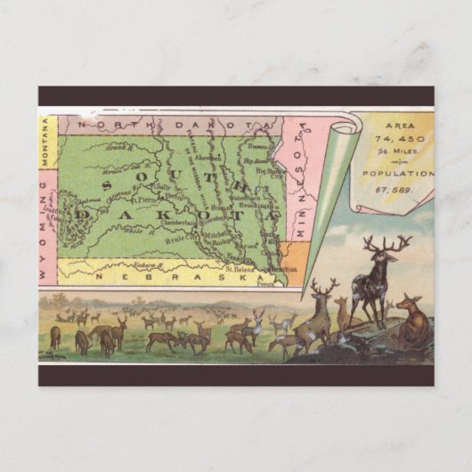 Vintage South Dakota Map ポストカード (正面)