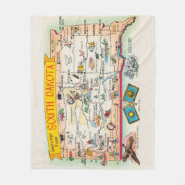 Vintage South Dakota Map Fleece Throw フリースブランケット