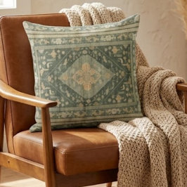 Vintage Southwestern Floral Kilim Sage Green Boho クッション