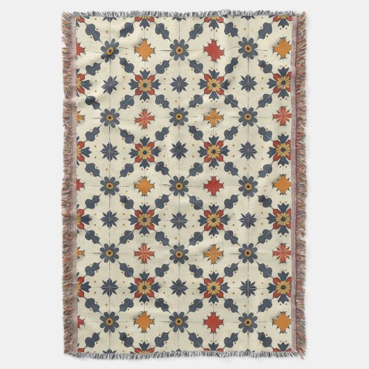 Vintage Spanish Tile Pattern スローブランケット (正面縦)