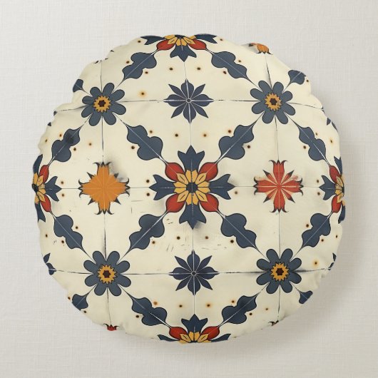 Vintage Spanish Tile Pattern ラウンドクッション (正面)