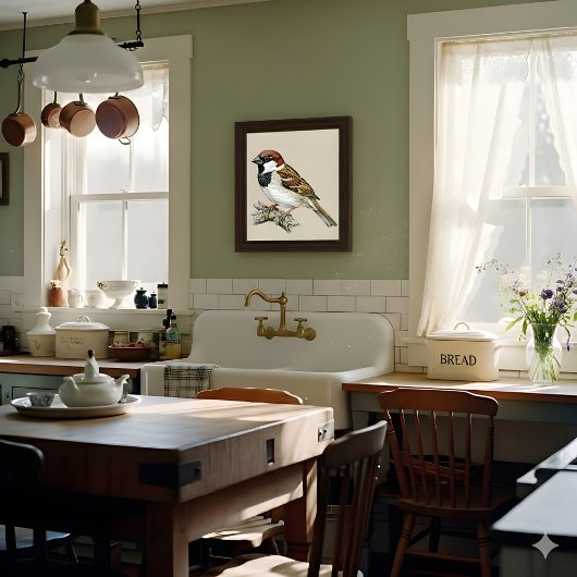 Vintage Sparrow Bird Illustration ポスター