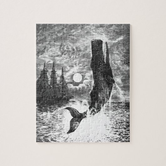 Vintage Sperm Whale Breaching, Marine Life Animals ジグソーパズル (縦)