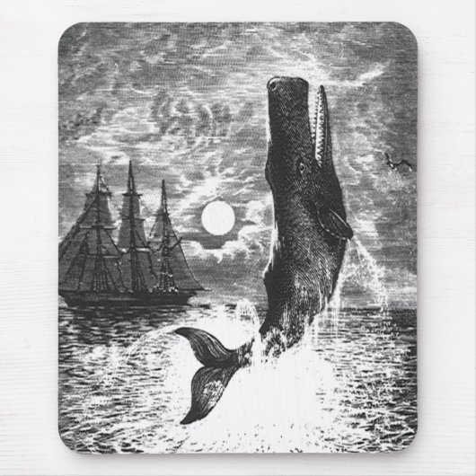 Vintage Sperm Whale Breaching, Marine Life Animals マウスパッド (正面)