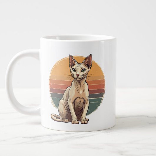 Vintage Sphynx Cat Mom Retro Art ジャンボコーヒーマグカップ (左)