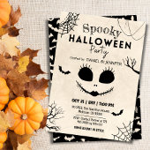 Vintage spider webs bats skull face Halloween 招待状