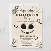 Vintage spider webs bats skull face Halloween 招待状 (正面)