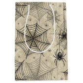 Vintage Spiders and Webs Halloween Pattern ミディアムペーパーバッグ (正面)