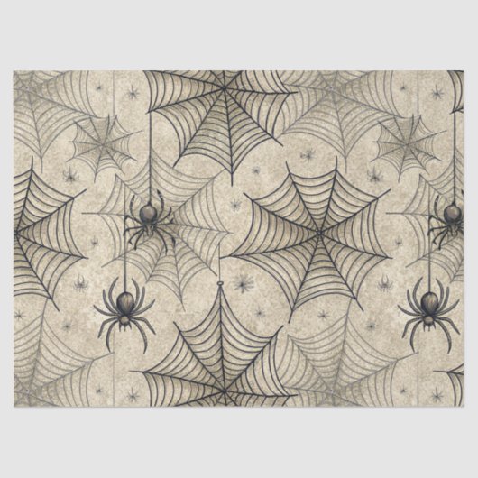Vintage Spiders and Webs Halloween Pattern 薄葉紙 (正面)