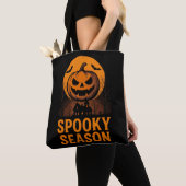 Vintage SPOOKY SEASON Jack-O'-Lantern Halloween トートバッグ (クローズアップ)