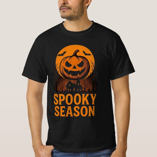 Vintage SPOOKY SEASON Jack-O'-Lantern Halloween Tシャツ (正面)