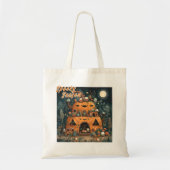 Vintage Spooky Season Pumpkin House Halloween トートバッグ (正面)