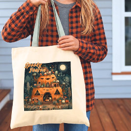 Vintage Spooky Season Pumpkin House Halloween トートバッグ