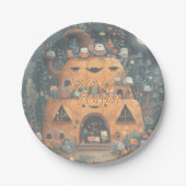 Vintage Spooky Season Pumpkin House Halloween ペーパープレート (正面)
