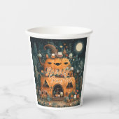 Vintage Spooky Season Pumpkin House Halloween 紙コップ (正面)