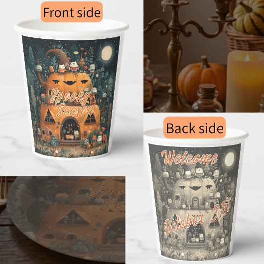 Vintage Spooky Season Pumpkin House Halloween 紙コップ