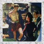 Vintage Sports Boxing, Boxer Leaving the Ring ジグソーパズル<br><div class="desc">Vintage illustration sports boxing design featuring a fighter getting out of the ring after a fight to speak with his manager.</div>