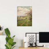 Vintage Spring Blossom Orchard Cottage Art ポスター (ホームオフィス)