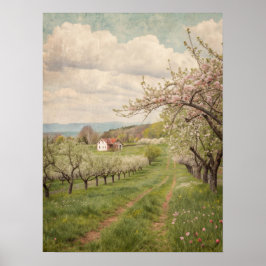 Vintage Spring Blossom Orchard Cottage Art ポスター