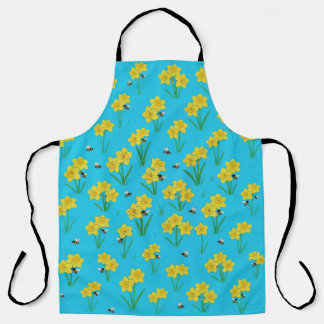 Vintage Spring Daffodils & Bumblebees Floral Apron エプロン
