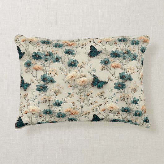 Vintage Spring Flowers and Butterflies アクセントクッション (正面)