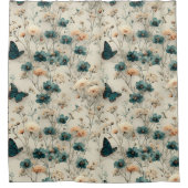 Vintage Spring Flowers and Butterflies シャワーカーテン (正面)