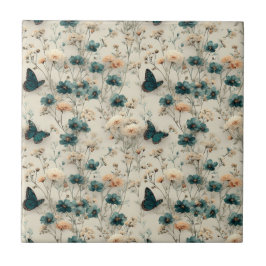 Vintage Spring Flowers and Butterflies タイル