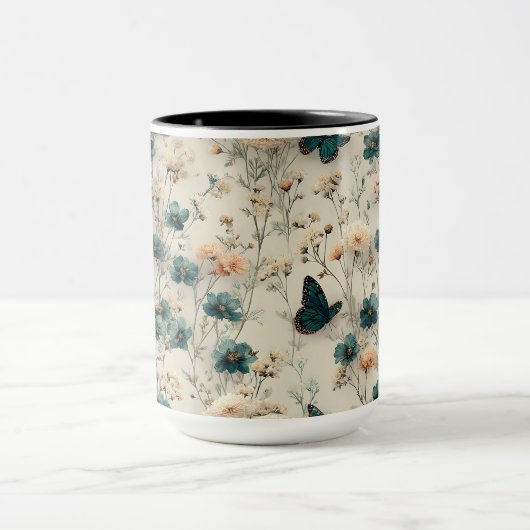 Vintage Spring Flowers and Butterflies マグカップ (中央)
