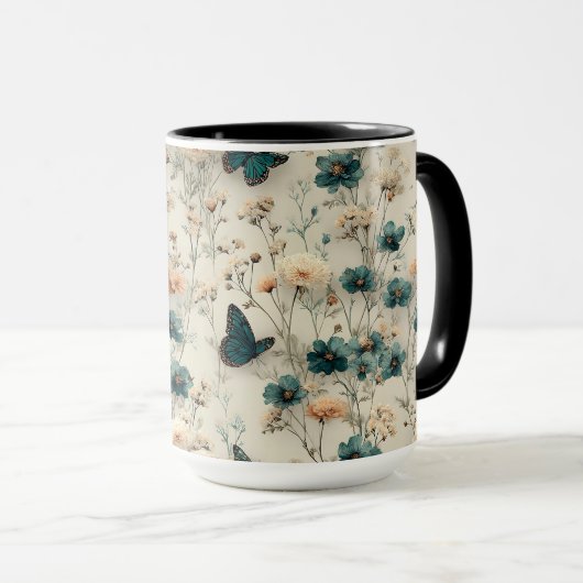 Vintage Spring Flowers and Butterflies マグカップ (正面右)