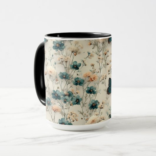 Vintage Spring Flowers and Butterflies マグカップ (正面左)