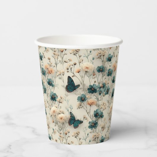 Vintage Spring Flowers and Butterflies 紙コップ (裏面)
